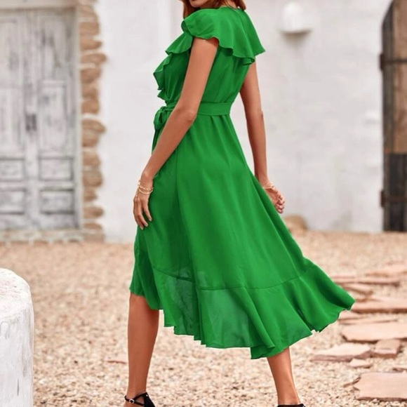 Boho pink ruffle hem wrap belted maxi dress - Picture 5 of 16